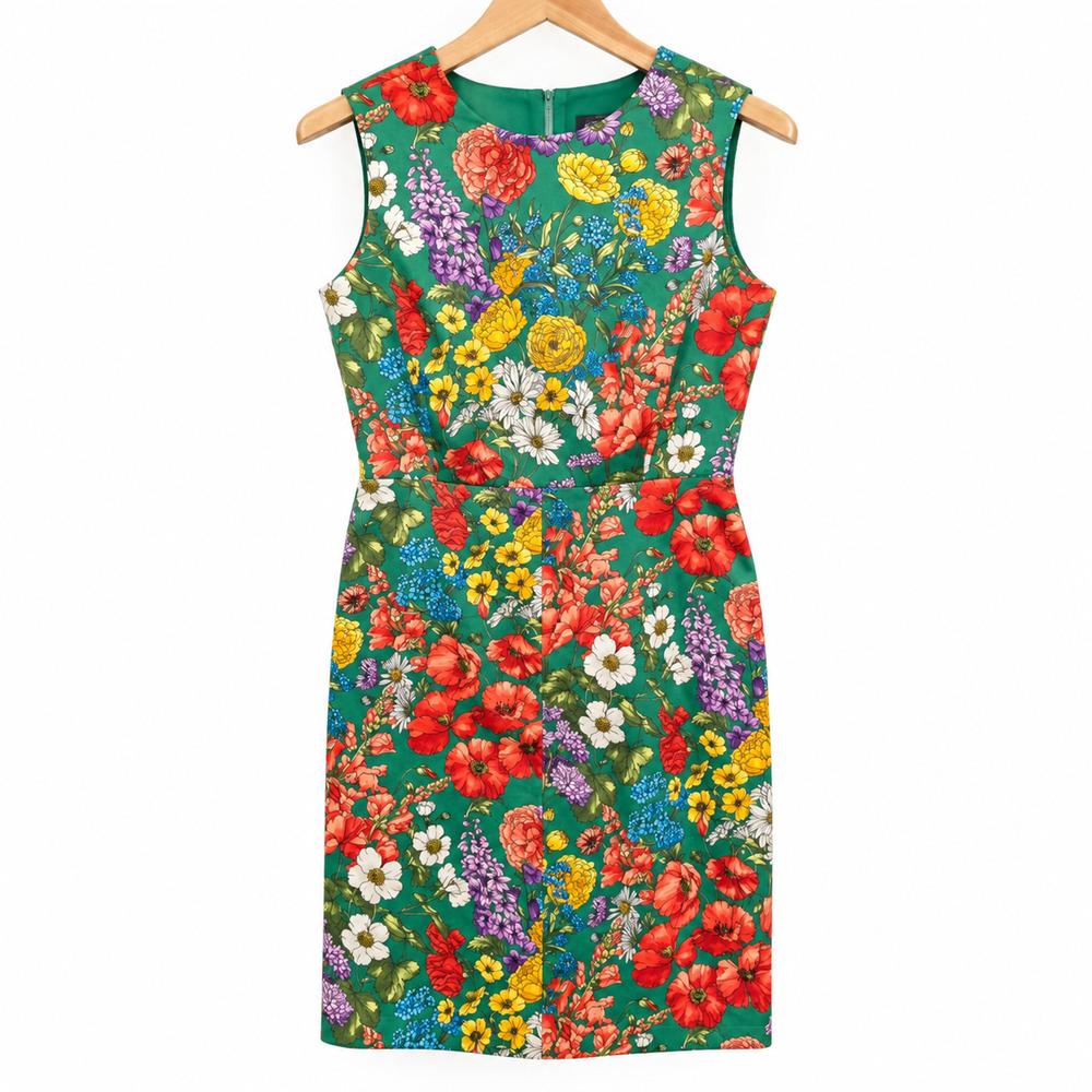 Brooks Brothers Red Fleece Dress Womens 4 Green Floral Sheath Spring Garden NWT
